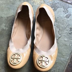 Tory Burch Tan & Gold Ballet Flats